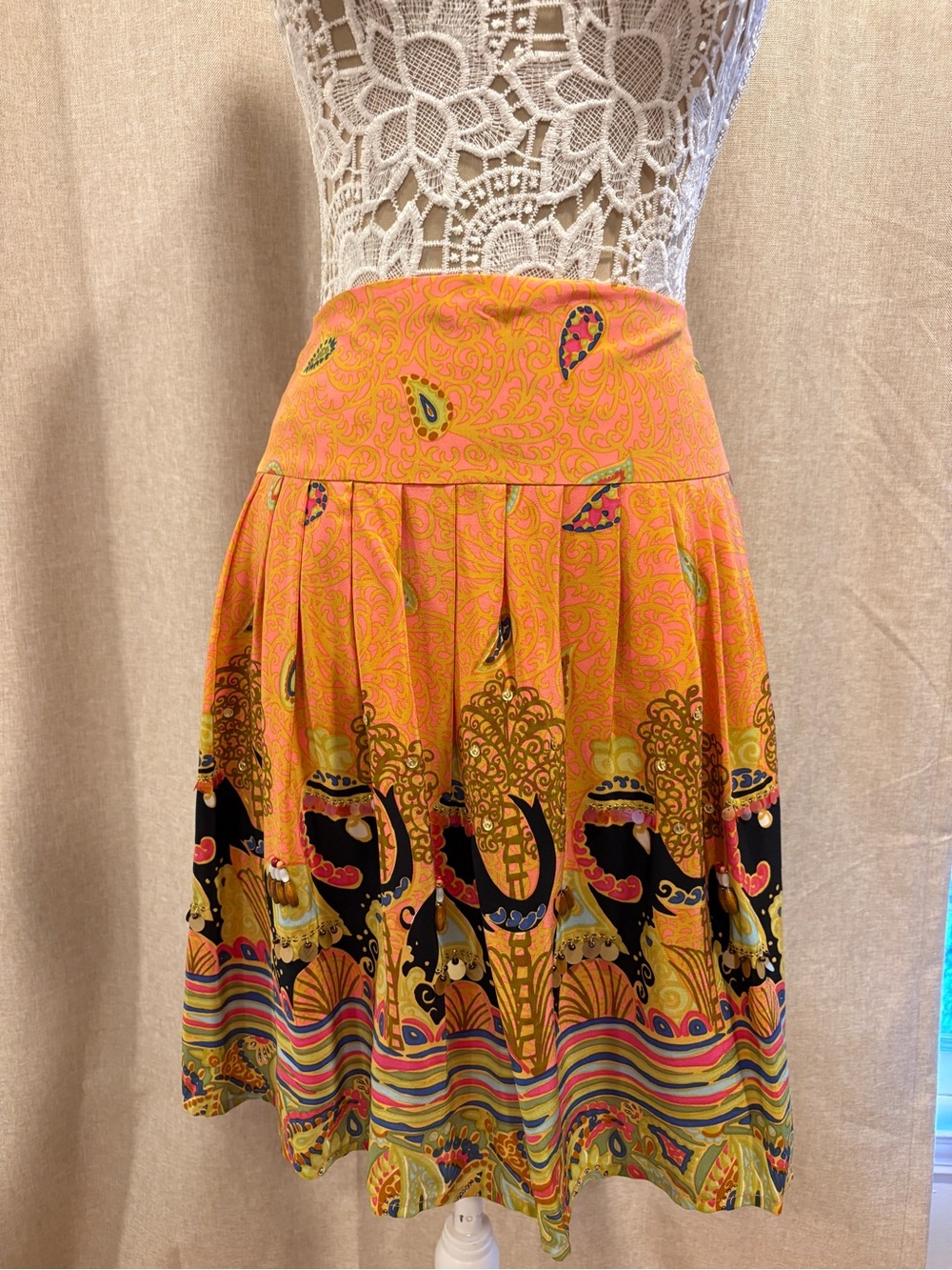 Nanette Lepore Orange Paisley & Multicolor Circle Skirt